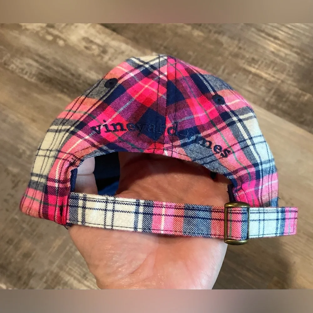 VINEYARD VINES Women's Pink Plaid Flannel Strap Back Cap Whale Logo - Picture 3 of 5